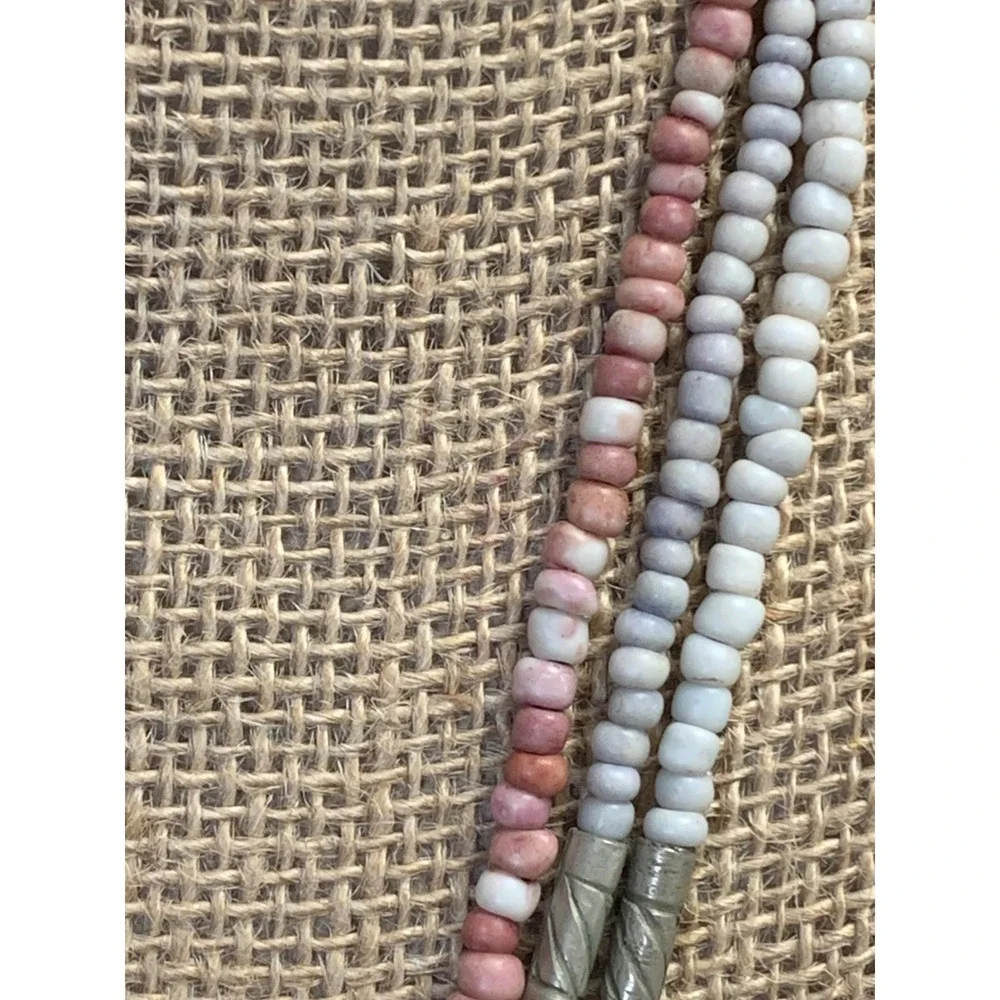Vintage Multi Strand Seed Bead Necklace Pink White Lavender Boho Layered 20 Inch